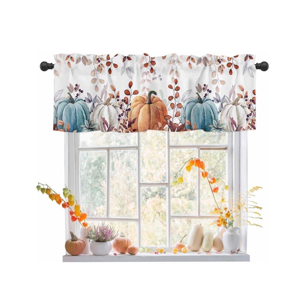 Fall Window Valance Light Filtering Watercolor Autumn Pumpkins 60x18 inch